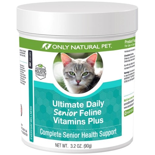 ONLY NATURAL PET Ultimate Daily Senior Feline Multivitamin w/Taurine & L-Lysine – Nutritional Supplement Powder for Adult & Older Cats – Immune & Joint Support – Complete Vitamin Formula, 3.2oz