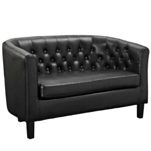 modway prospect upholstered contemporary modern loveseat in black faux leather