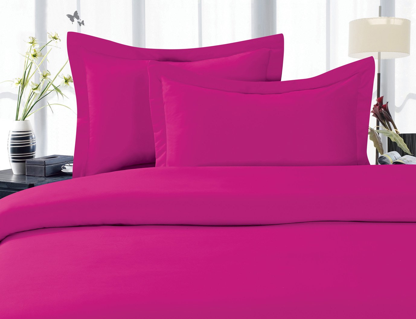 Elegant Comfort Elegance Linen 1500 Thread Count Wrinkle Resistant Ultra Soft Luxurious Egyptian Quality 3-Piece Duvet Cover Set, Full/Queen, Pink (E-L 1500 DC- F/Q-Pink)