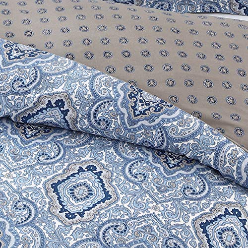 City Scene Duvet Cover Set Reversible Cotton Bedding with Matching Shams, All Season Home Decor, Twin, Milan Blue