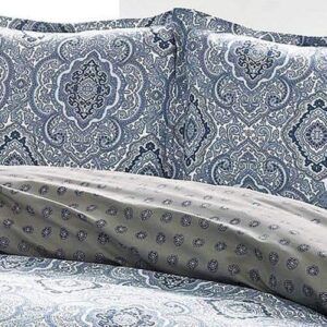 City Scene Duvet Cover Set Reversible Cotton Bedding with Matching Shams, All Season Home Decor, Twin, Milan Blue