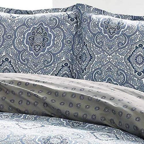 City Scene Duvet Cover Set Reversible Cotton Bedding with Matching Shams, All Season Home Decor, Twin, Milan Blue