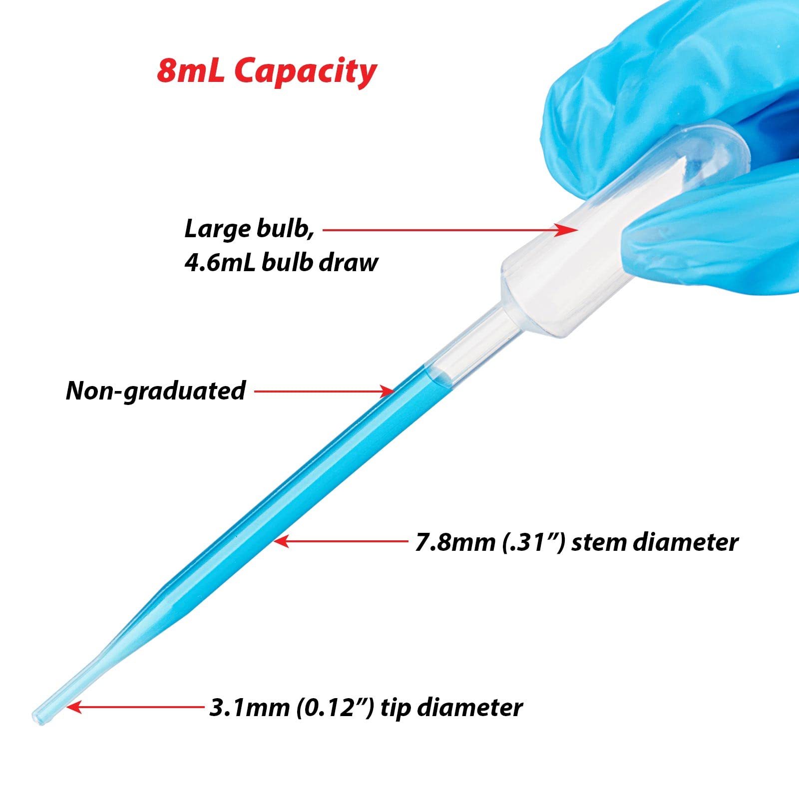 Globe Scientific 138030-400 LDPE General Purpose Transfer Pipet, Non-Sterile, Large Bulb, 157mm Length, 8.0mL Capacity, Box of 400