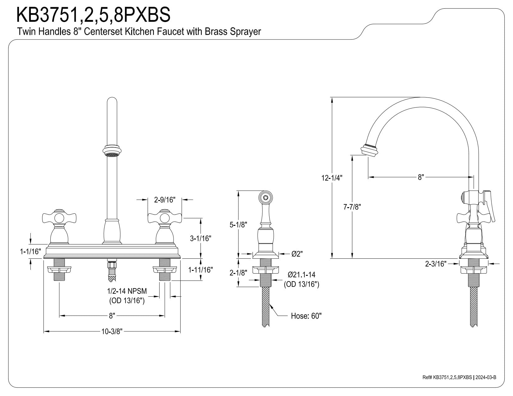 Kingston Brass KB3758PXBS Restoration Deck Mount Kitchen Faucet with Brass Sprayer, 8-1/2", Brass/Antique Brass