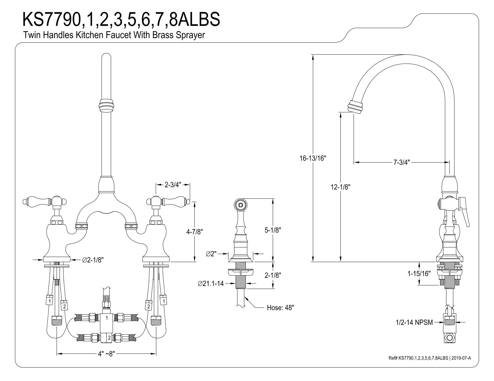 Kingston Brass KS7791ALBS English Country Bridge Kitchen Faucet, Polished Chrome, 13.5 x 7.75 x 16.81