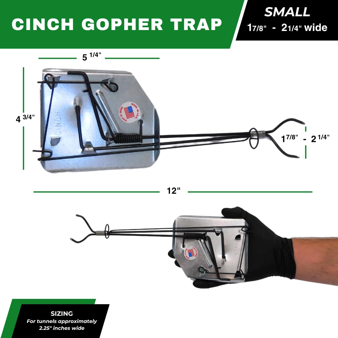 Cinch Gopher Trap Kit - Professional-Grade Gopher Traps That Work Best, Heavy Duty, Reusable Rodent Trapping System - Ideal for Lawns, Gardens, Ranches, and More - Outdoor Use, Small (3 Pack)