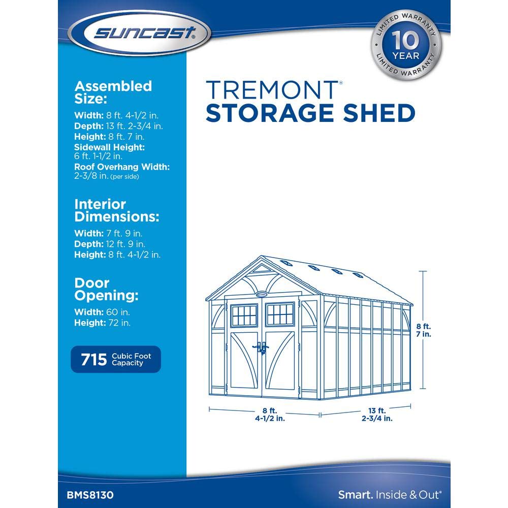 Suncast 8' x 13' Heavy-Duty Resin Tremont Storage Shed, Sand