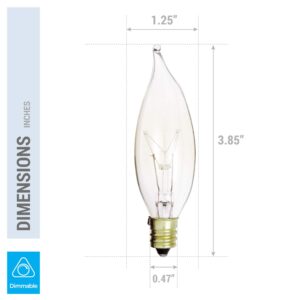 KOR (Pack of 12) 25-Watt Clear Candelabra Base (E12) Flame Tip 120V Decorative Dimmable 25W Chandelier Lights Bulbs