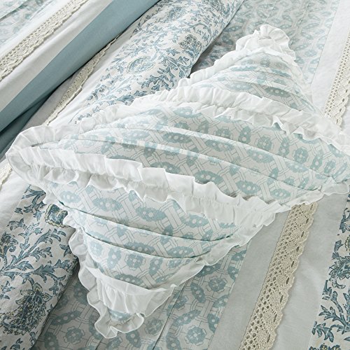 Madison Park Dawn 100% Cotton Duvet Set Floral Shabby Chic Design All Season Comforter Cover Bedding, Matching Shams, Percale Light Weight Bed Comforter Covers, Queen(90"x90"), Blue 9 Piece , Aqua