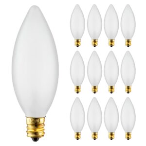 kor (pack of 12) 25 watt frosted candelabra base (e12) torpedo tip 120v chandelier bulbs