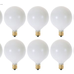 KOR (Pack of 10) G16.5 White Finsh Decorative (E12) Candelabra Base Globe Shape Incandescent 120V G16 1/2 Light Bulbs (25)