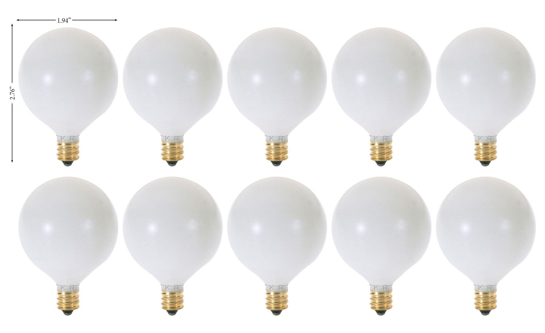 KOR (Pack of 10) G16.5 White Finsh Decorative (E12) Candelabra Base Globe Shape Incandescent 120V G16 1/2 Light Bulbs (25)