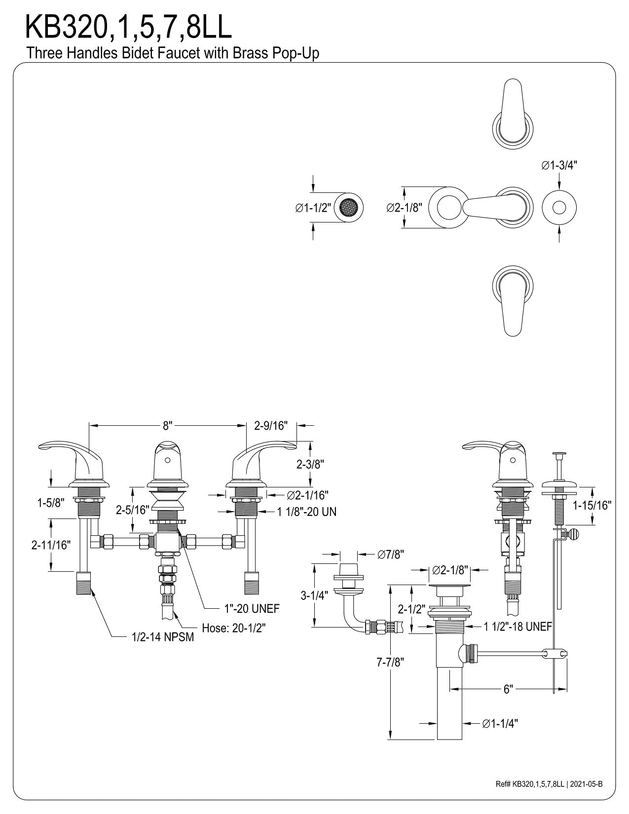 Kingston Brass KB321LL Bidet Faucet, Polished Chrome