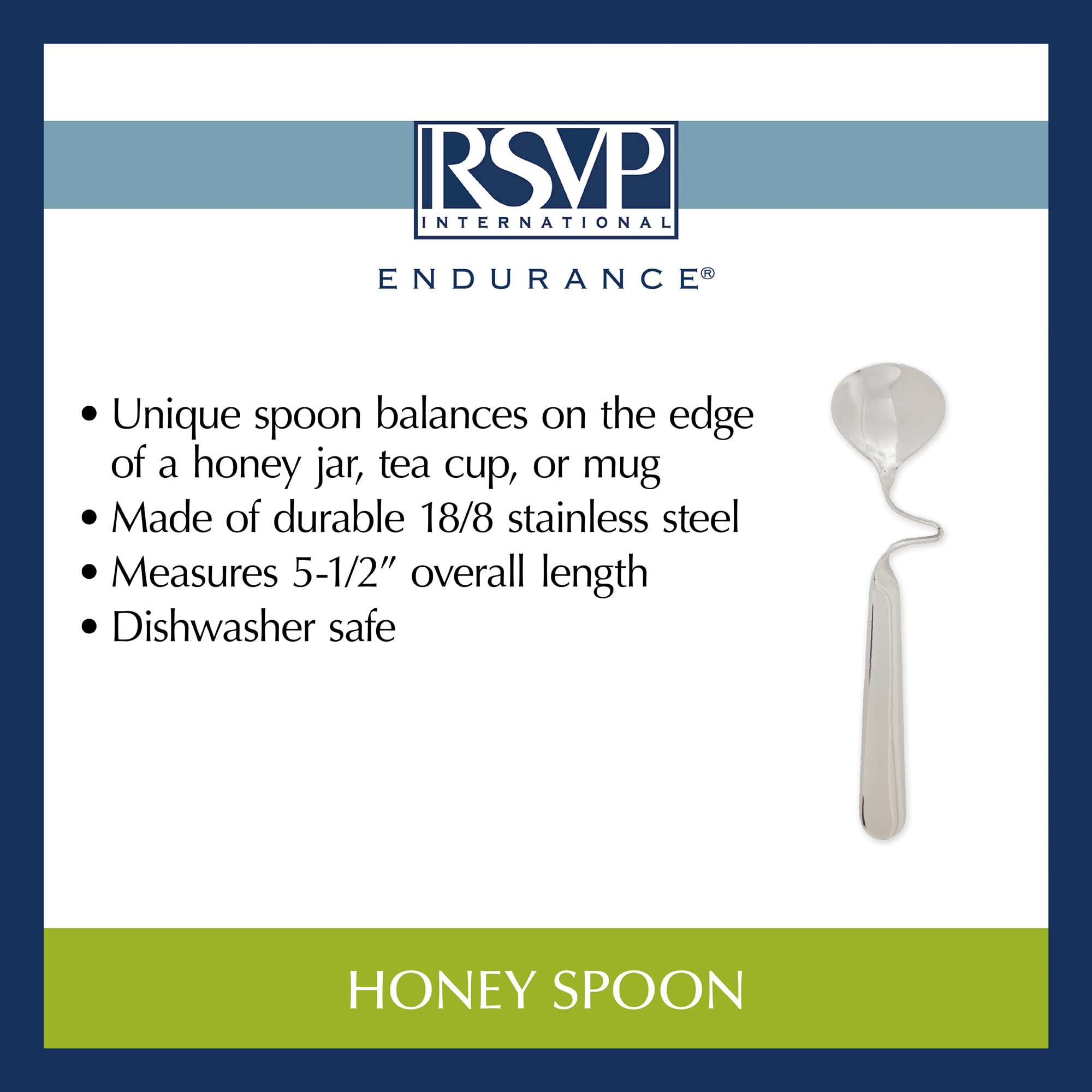 RSVP International Endurance Honey Dipper Spoon Collection Durable 18/8 Stainless Steel, Dishwasher Safe, Balancing Spoon, 5.625" Length