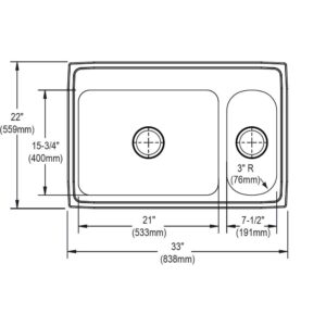 Pacemaker 33" x 22" Gourmet Kitchen Sink Faucet Drillings: 3 Holes, Bowl Configuration: Right