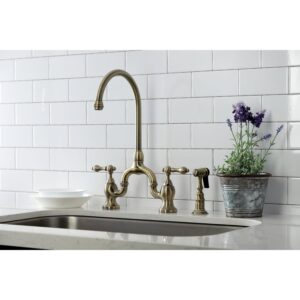 Kingston Brass KS7798ALBS English Country Kitchen Faucet with Brass Sprayer, Brushed Nickel, 13.5 x 7.75 x 16.81