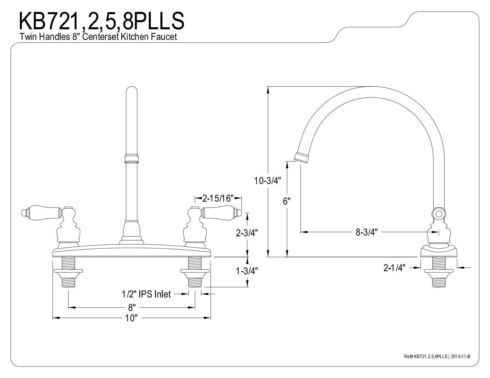 Kingston Brass KB721PLLS Vintage 8" Centerset Kitchen Faucet, Polished Chrome