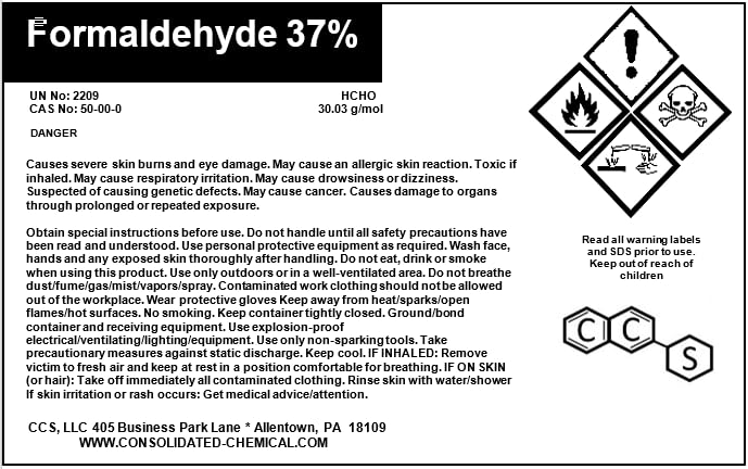 CCS CONSOLIDATED CHEMICAL & SOLVENTS Formaldehyde 37% High Purity 100ml (3.3 Fl Oz)