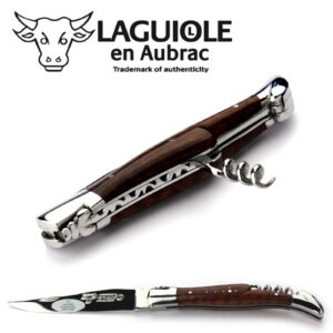 Laguiole en Aubrac Handmade Knife 12 cm Corkscrew L0312AMIF Snakewood Handle, Blade and bolsters Stainless Steel Shiny