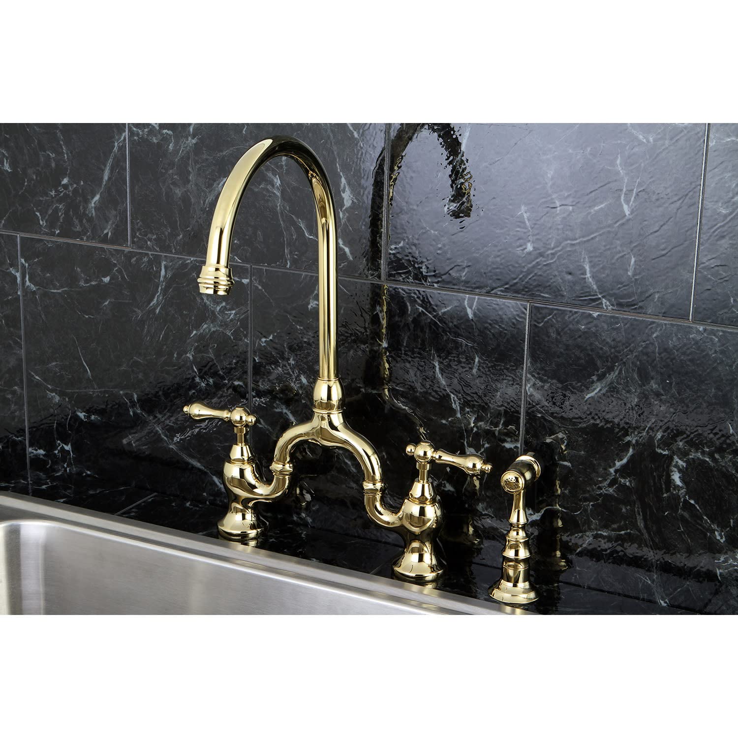 Kingston Brass KS7798ALBS English Country Kitchen Faucet with Brass Sprayer, Brushed Nickel, 13.5 x 7.75 x 16.81