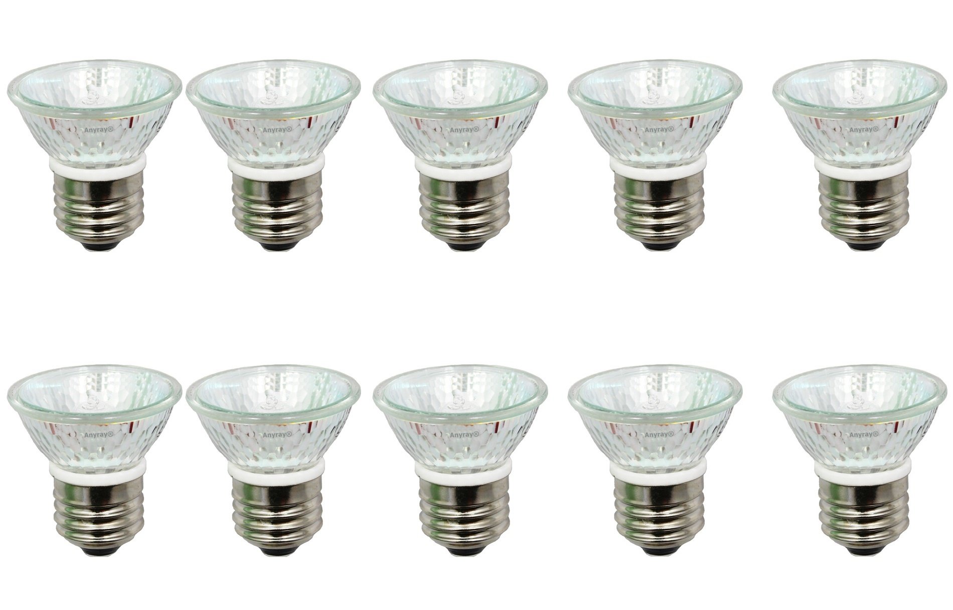 Anyray A1876Y (10-Pack) HR16 120V 35W E27/E26 MR-16 35 Watt JDR C Halogen Bulb PAR16 Lamp FMW Flood with Lens (35 Watts)