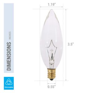 (Pack of 12) 25 Watt CTC Clear Candelabra Base (E12) Straight Torpedo Tip 120V Incandescent Chandelier Light Bulbs