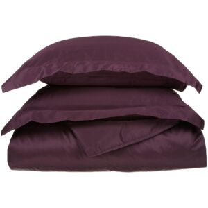 superior egyptian cotton 650 thread count duvet cover set, bed covers, includes 1 duvet cover, 1 pillow sham, bedding essentials, master, guest, hotel bedroom decor, twin, plum