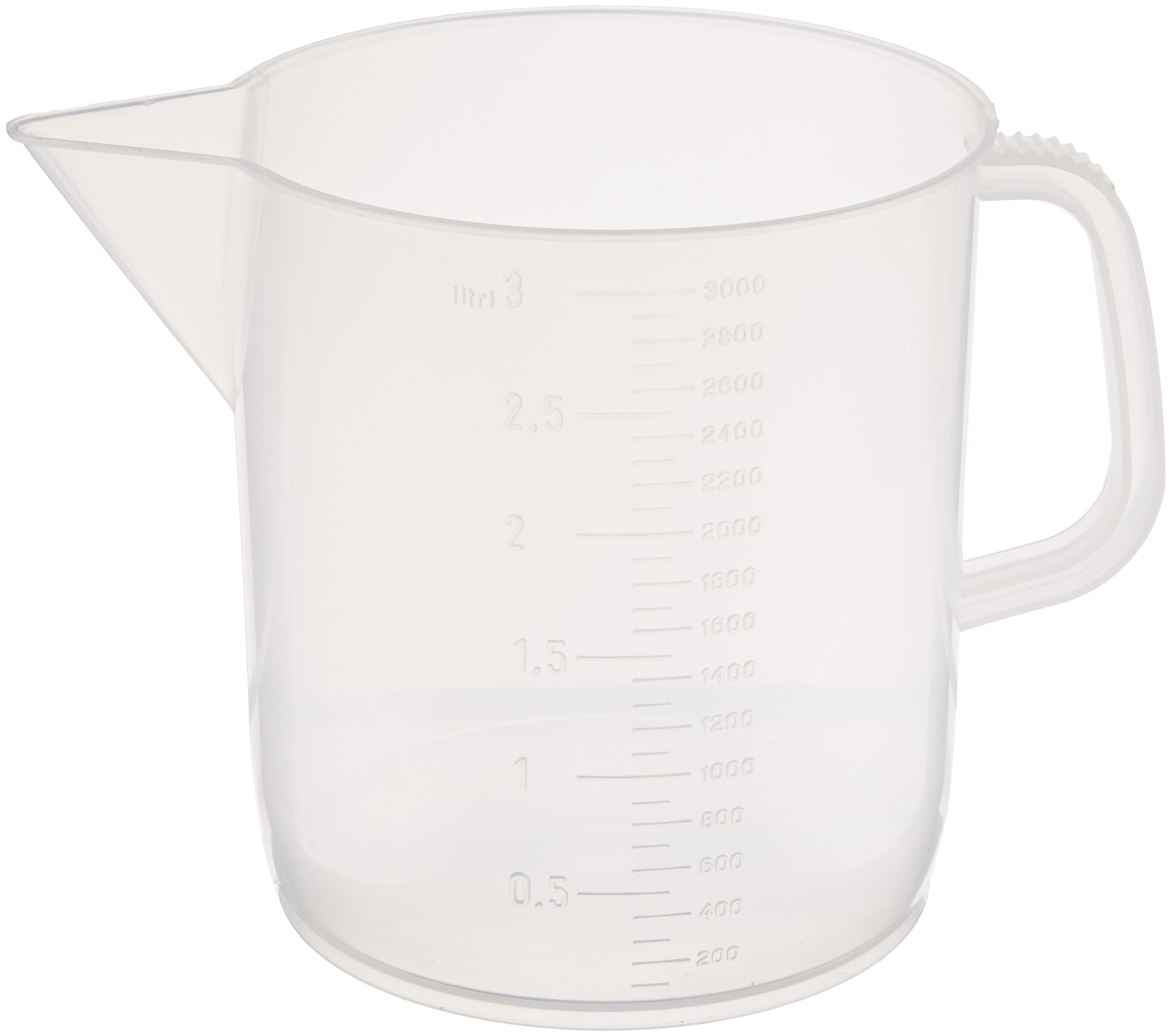 Globe Scientific 601159-1 Polypropylene Short Form Beaker with Handle, Molded Graduations, 3000mL Capacity, Each