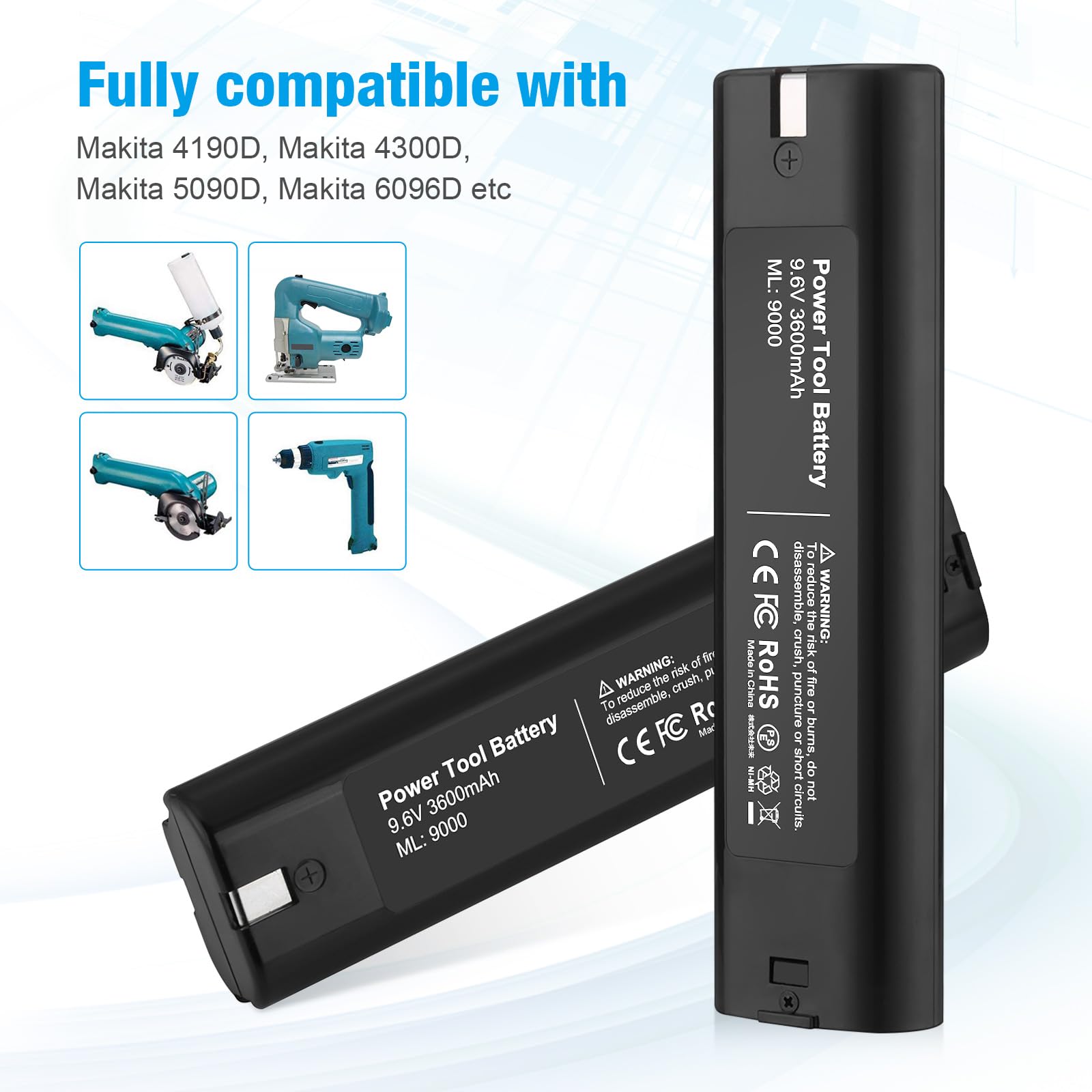 Powerextra Upgraded 9.6v 3600mAh Replacement Battery Compatible with Makita 9000 9033 193890-9 192696-2 632007-4 2pack