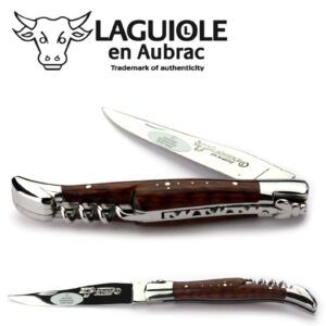 Laguiole en Aubrac Handmade Knife 12 cm Corkscrew L0312AMIF Snakewood Handle, Blade and bolsters Stainless Steel Shiny