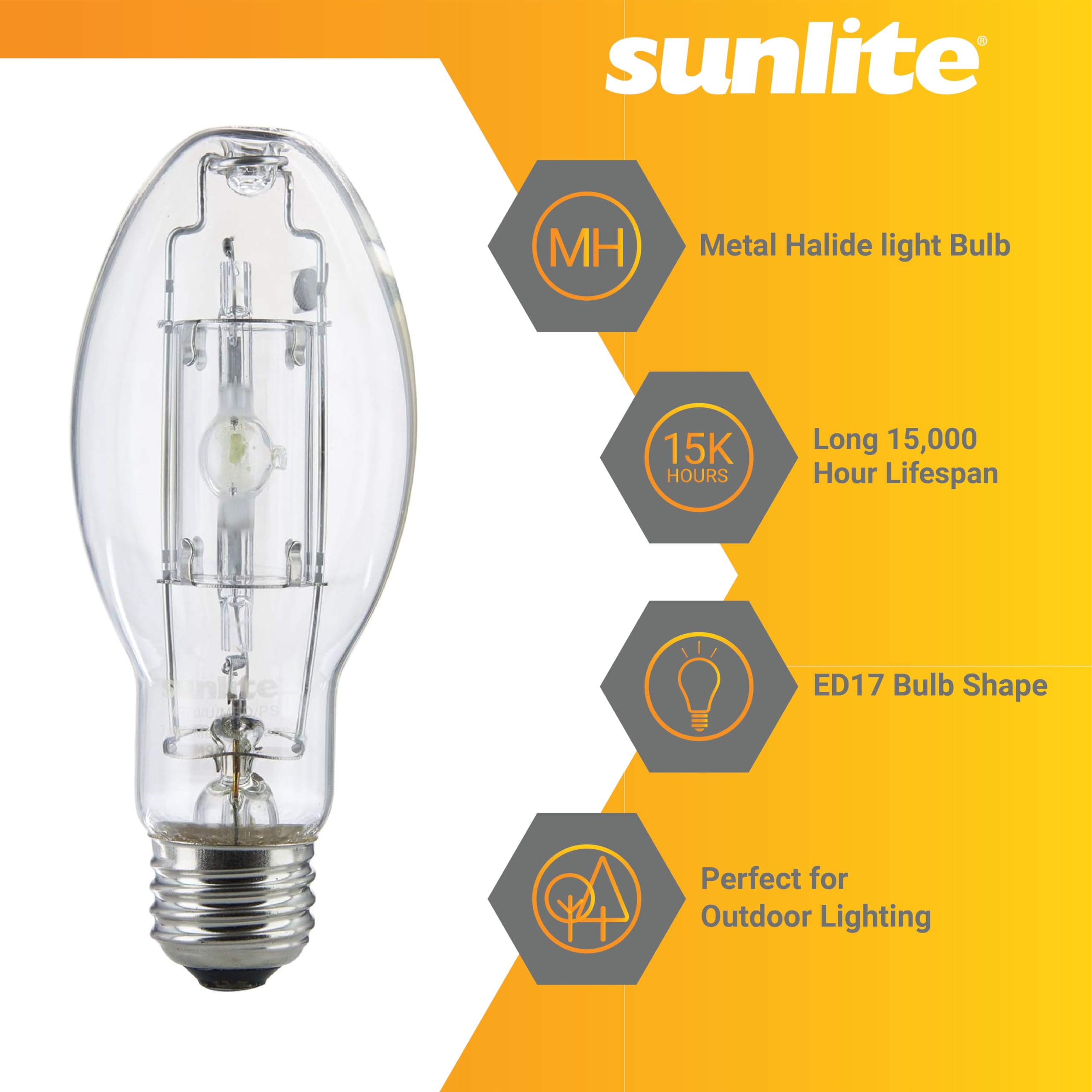 Sunlite MP70/U/MED/PS 03641-SU 70-watt Protected Metal Halide Bulb, Medium Base, Clear