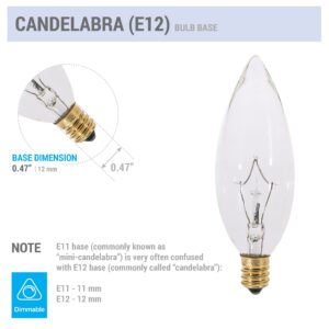 (Pack of 12) 25 Watt CTC Clear Candelabra Base (E12) Straight Torpedo Tip 120V Incandescent Chandelier Light Bulbs