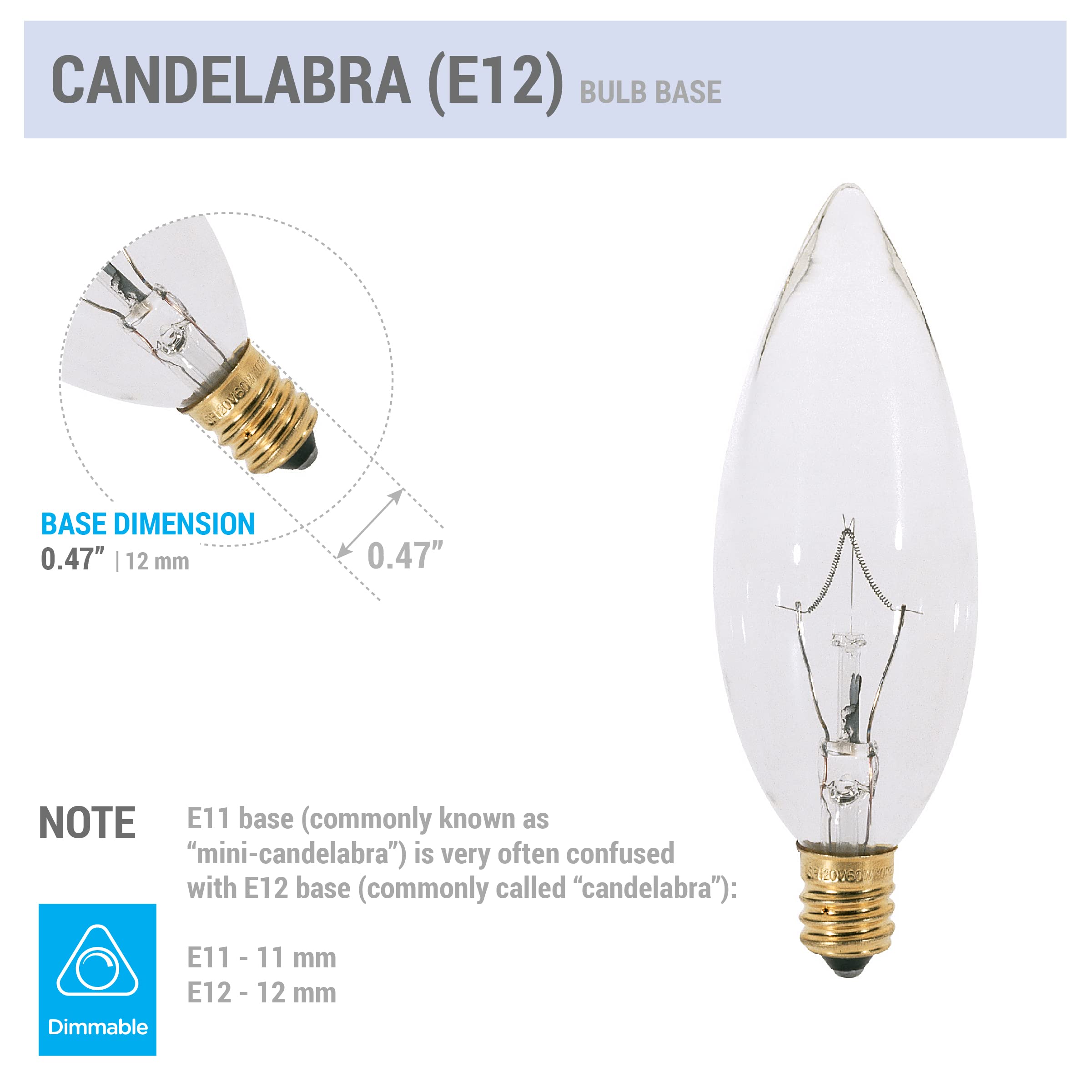 (Pack of 12) 25 Watt CTC Clear Candelabra Base (E12) Straight Torpedo Tip 120V Incandescent Chandelier Light Bulbs