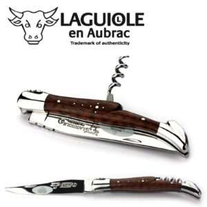 Laguiole en Aubrac Handmade Knife 12 cm Corkscrew L0312AMIF Snakewood Handle, Blade and bolsters Stainless Steel Shiny