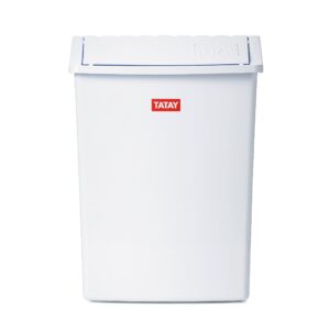 TATAY Trash Bin with Swinging Flap, 49 L, Polypropylene, White, One Size