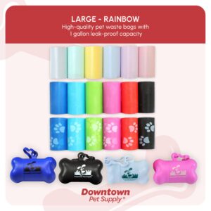 Downtown Pet Supply Poop Bags for Dogs with Dispenser, 500 Count - Leak-Proof Dog Waste Bags and Bone-Shaped Dog Poop Bags Holder for Leash - Rainbow of Colors, 12.5" x 8.5"