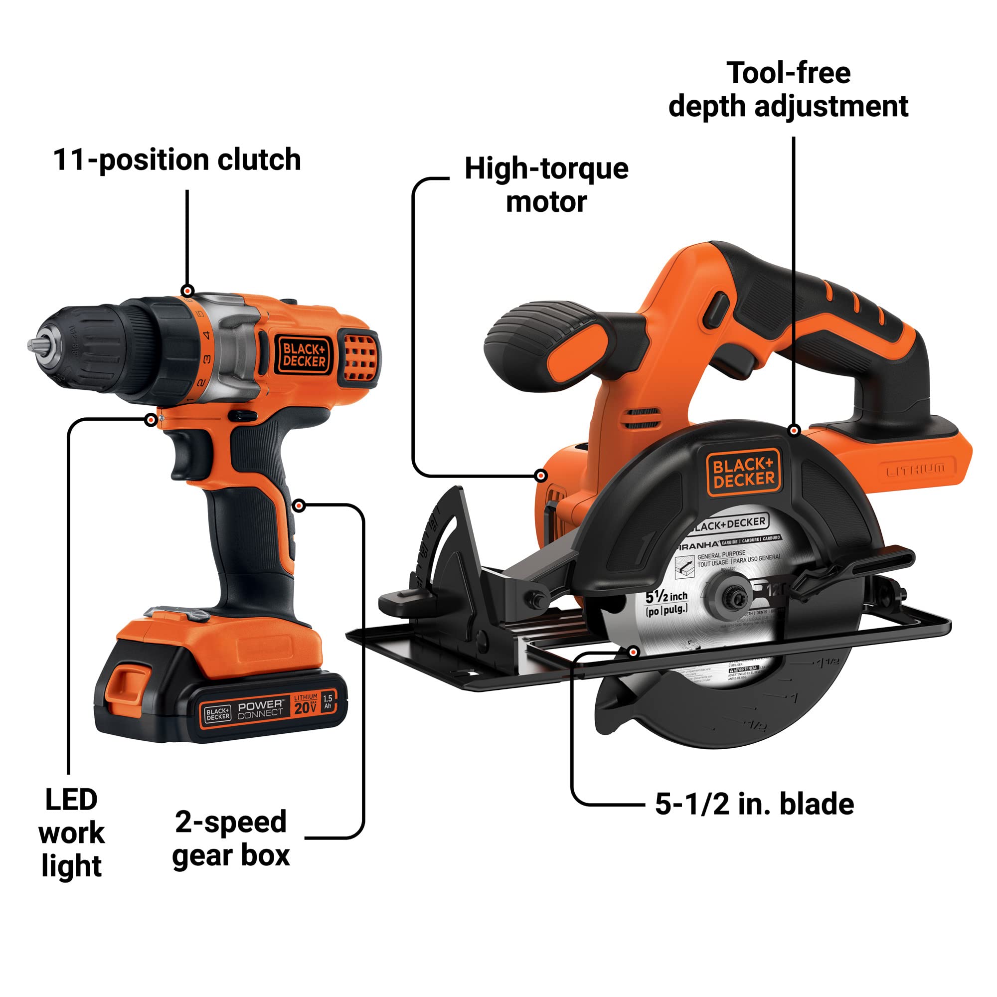 BLACK+DECKER 20V MAX* POWERCONNECT Cordless Drill/Driver + Circular Saw Combo Kit (BDCD220CS)