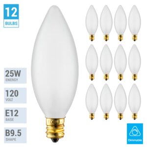 KOR (Pack of 12) 25 Watt Frosted Candelabra Base (E12) Torpedo Tip 120V Chandelier Bulbs