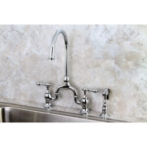 Kingston Brass KS7798ALBS English Country Kitchen Faucet with Brass Sprayer, Brushed Nickel, 13.5 x 7.75 x 16.81