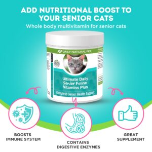 ONLY NATURAL PET Ultimate Daily Senior Feline Multivitamin w/Taurine & L-Lysine – Nutritional Supplement Powder for Adult & Older Cats – Immune & Joint Support – Complete Vitamin Formula, 3.2oz