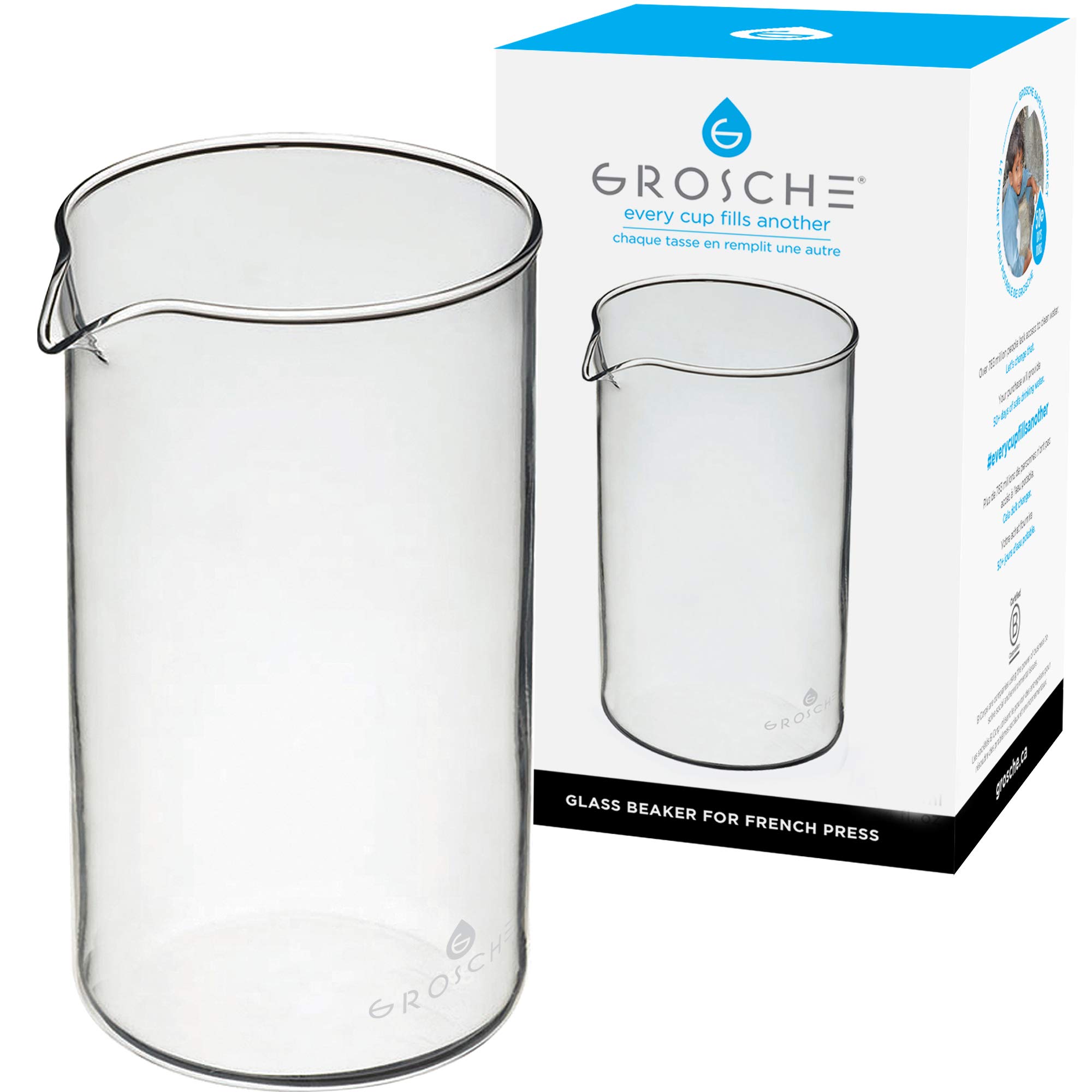 GROSCHE Borosilicate 3.3 Glass Universal Replacement Beaker for French Coffee and Tea Press Makers, 51 fl oz, Large