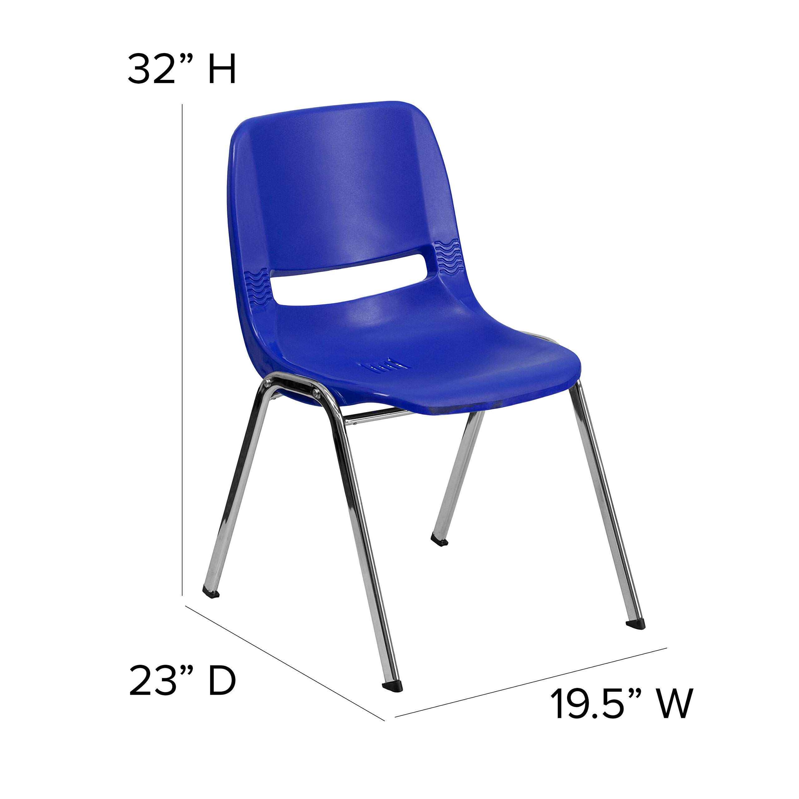 Flash Furniture HERCULES Series 880 lb. Capacity Navy Ergonomic Shell Stack Chair with Chrome Frame and 18'' Seat Height