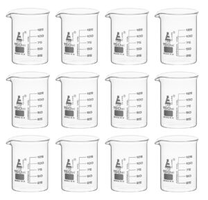 eisco 12pk beakers, 150ml - low form with spout - white, 25ml graduations - borosilicate 3.3 glass