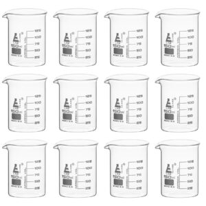 EISCO 12PK Beakers, 150mL - Low Form with Spout - White, 25mL Graduations - Borosilicate 3.3 Glass