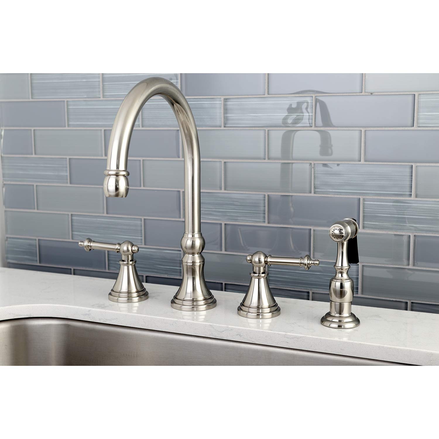 Kingston Brass KS2798TLBS Templeton Widespread Kitchen Faucet, Brushed Nickel