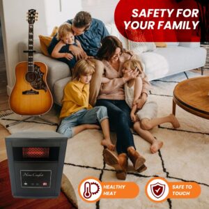 Home Comfort 1500w Infrared Heater - Energy Efficient Space Heater for Year-Round Indoor Warmth, With Thermostat and Remote Control, Portable Warmer for Bedroom, Living and Large Spaces - Black, 1500W