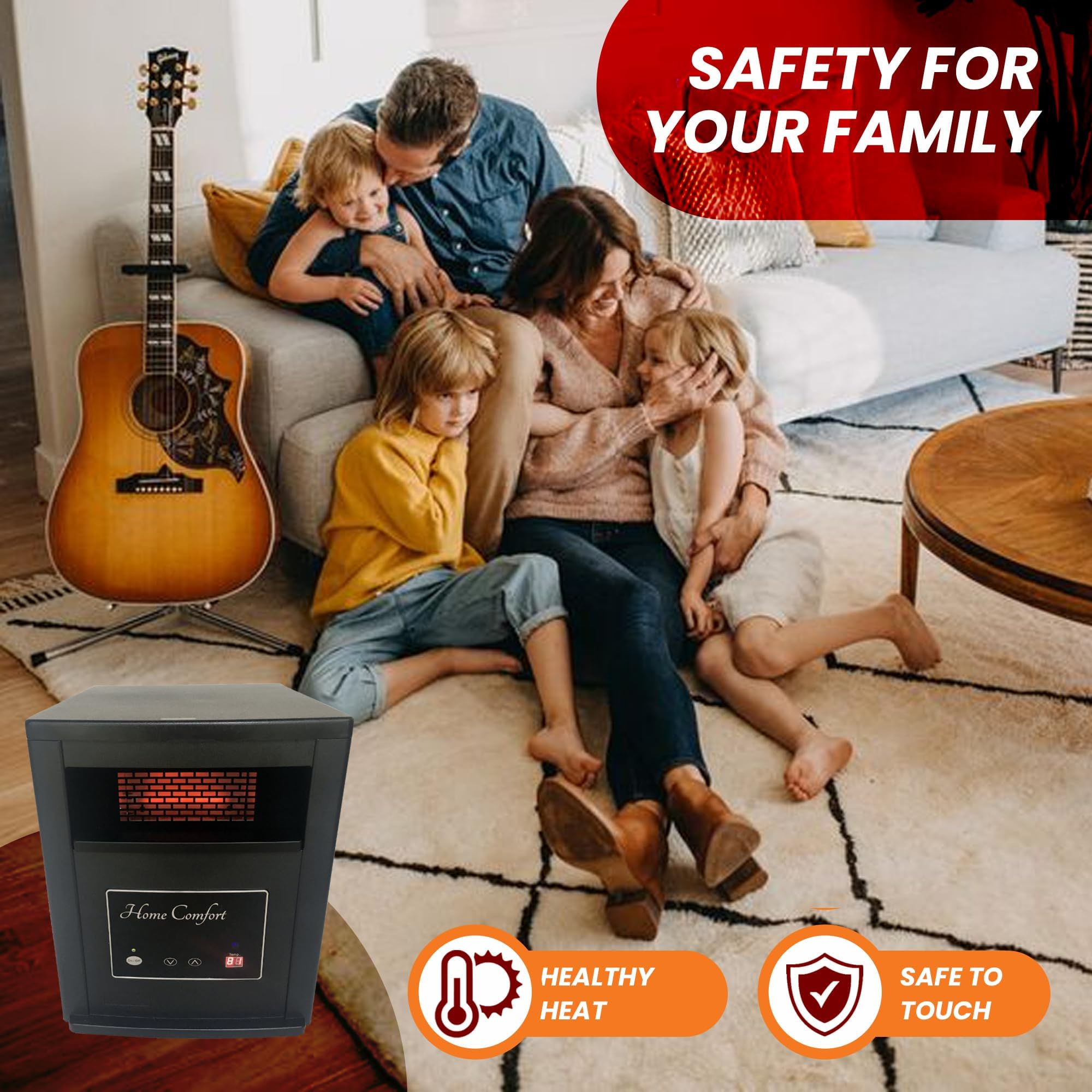 Home Comfort 1500w Infrared Heater - Energy Efficient Space Heater for Year-Round Indoor Warmth, With Thermostat and Remote Control, Portable Warmer for Bedroom, Living and Large Spaces - Black, 1500W