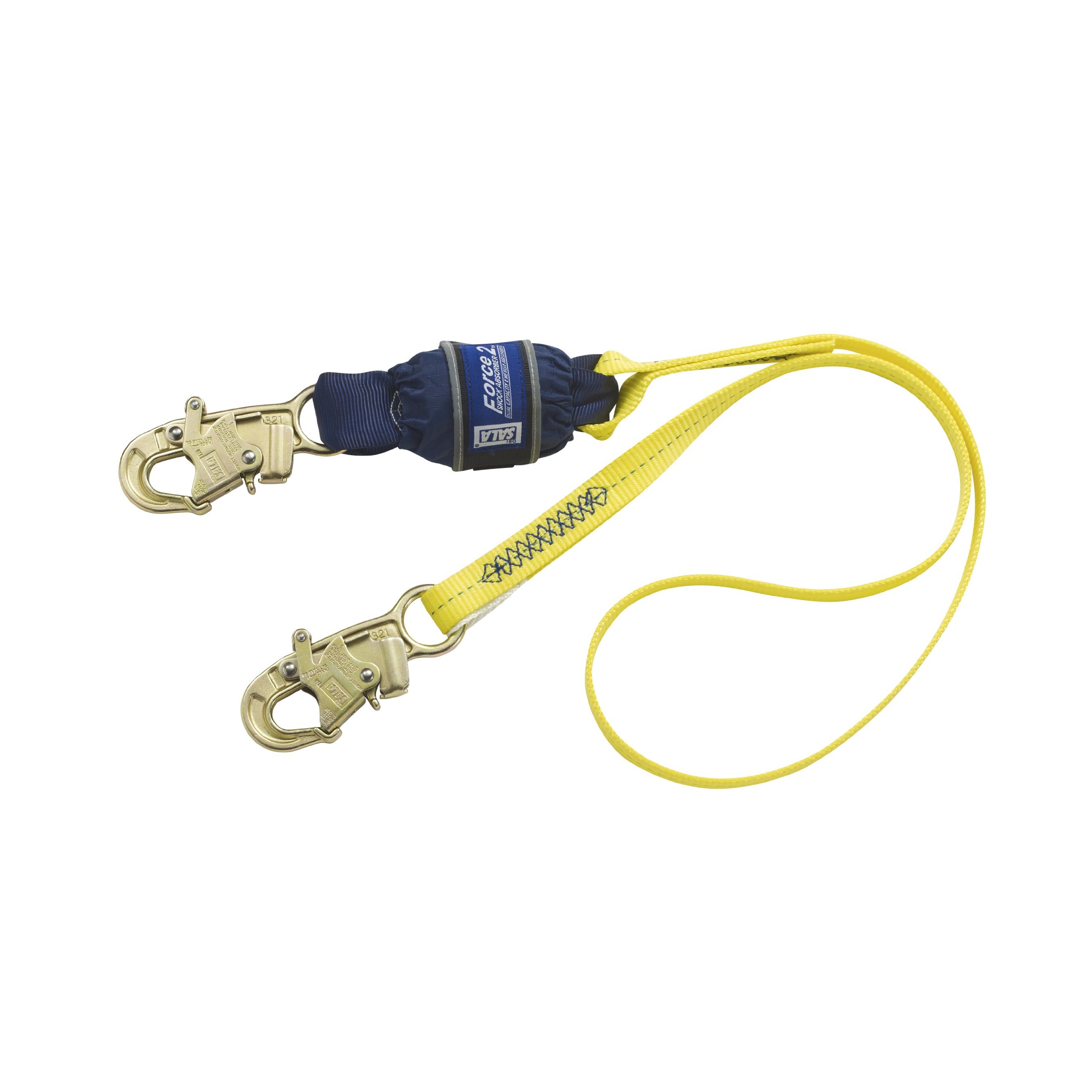 3M DBI-SALA EZ-Stop Force II 1246167 6' Shock Absorbing Lanyard, Snap Hooks At Each End, 310 lb. Capacity, Yellow/Navy