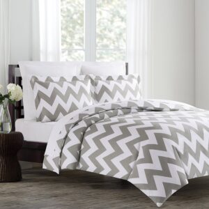 echelon home chevron duvet cover set, full/queen, feather gray