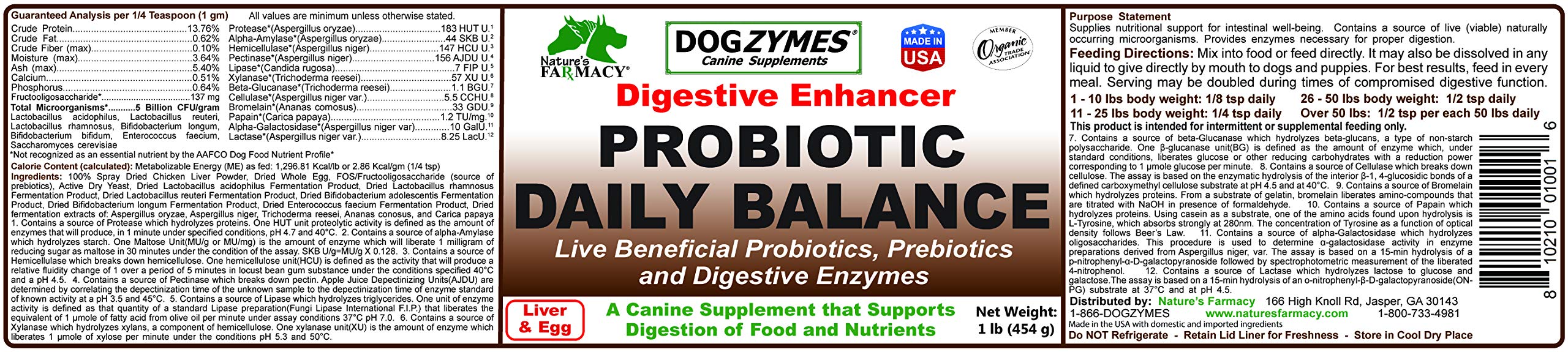 Dogzymes Probiotic Daily Balance - Supplies Nutritional Support and Live microorganisms for intestinal Well-Being as Well as enzymes for Proper Digestion. Liver and Egg Base. (1 Pound)